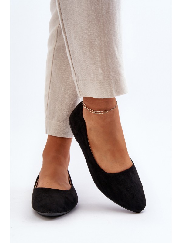 Black Women's Suede Ballerina Flats Kommia