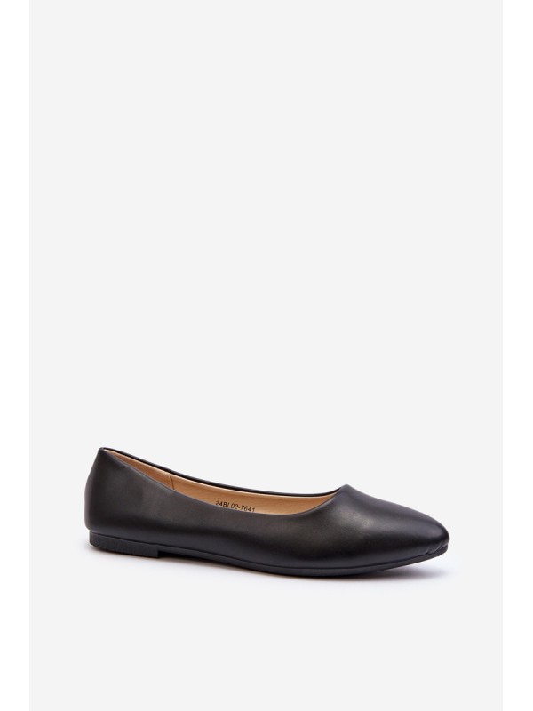 Women's Black Eco Leather Ballerina Flats Tindomiel