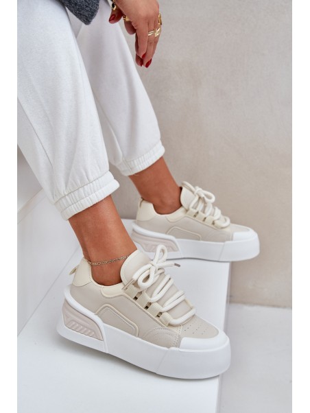 Womens Sneakers With Thick Laces On Platform Beige Laloma