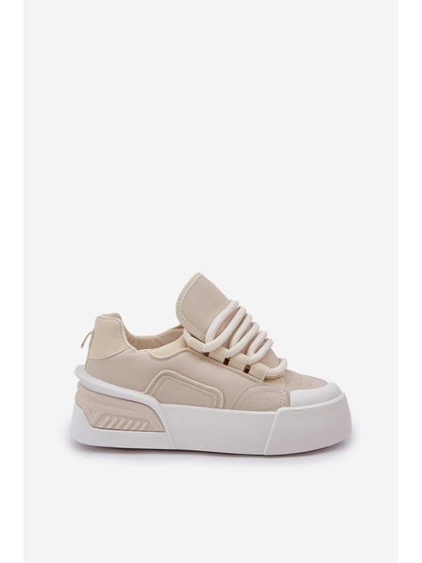 Womens Sneakers With Thick Laces On Platform Beige Laloma