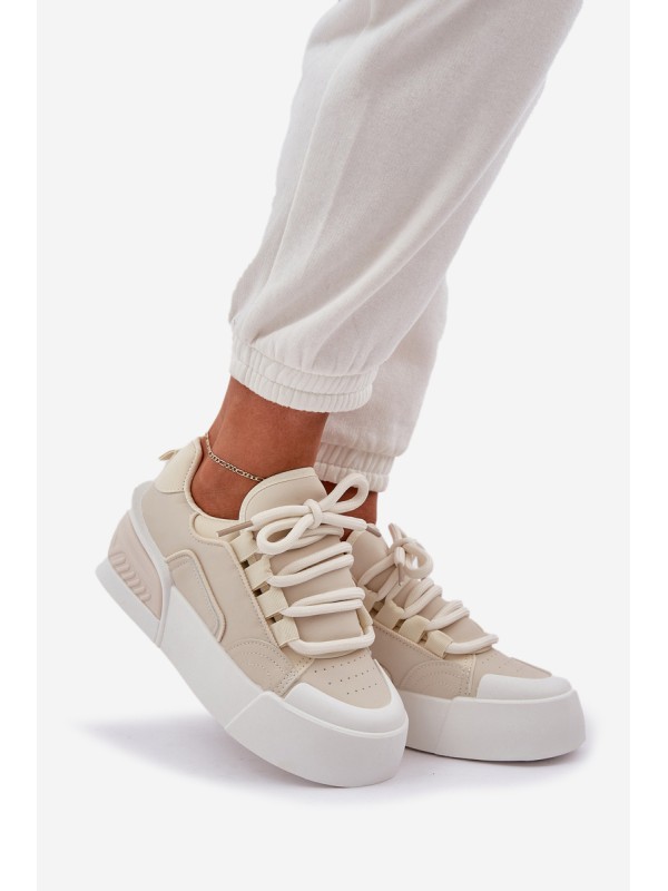 Womens Sneakers With Thick Laces On Platform Beige Laloma