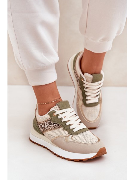 Women Sports Shoes With Panther Print On Platform Green Davinara