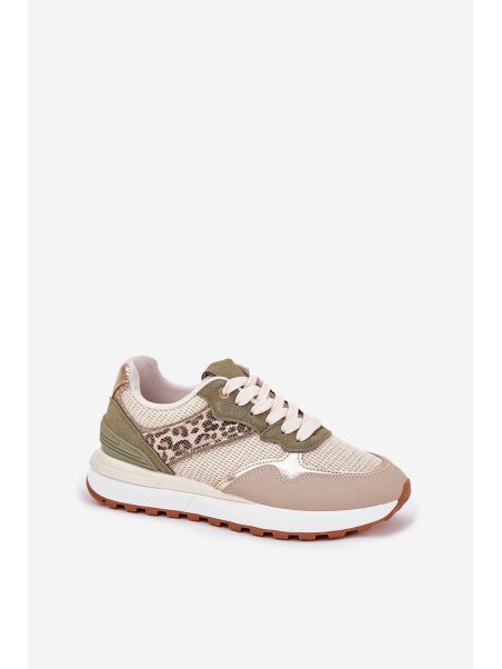Women Sports Shoes With Panther Print On Platform Green Davinara
