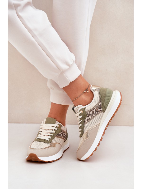 Women Sports Shoes With Panther Print On Platform Green Davinara