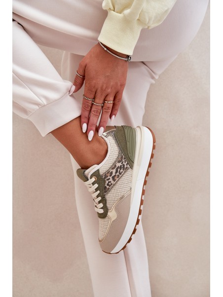 Women Sports Shoes With Panther Print On Platform Green Davinara