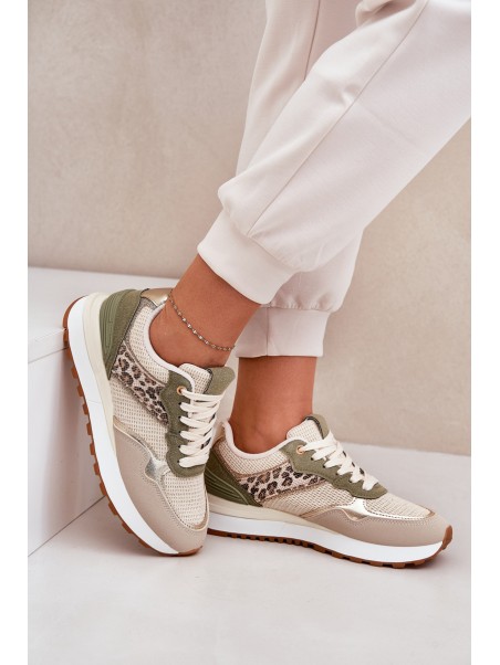 Women Sports Shoes With Panther Print On Platform Green Davinara