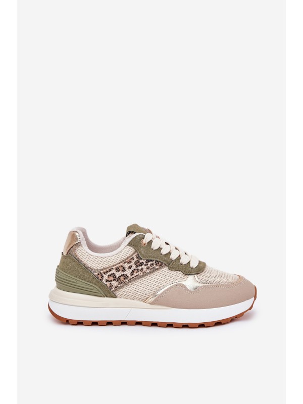 Women Sports Shoes With Panther Print On Platform Green Davinara