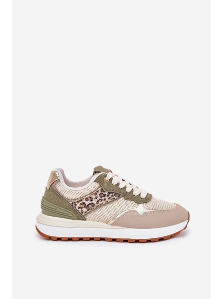 Women Sports Shoes With Panther Print On Platform Green Davinara