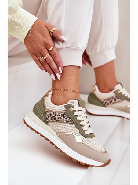 Women Sports Shoes With Panther Print On Platform Green Davinara