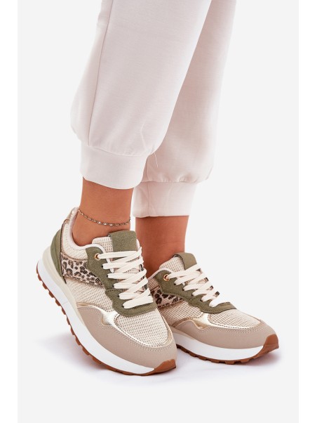 Women Sports Shoes With Panther Print On Platform Green Davinara