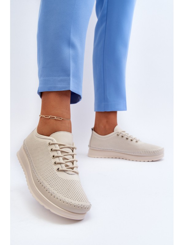 Leather Women's Sports Sneakers Beige Lalnai