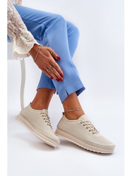 Leather Women's Sports Sneakers Beige Lalnai