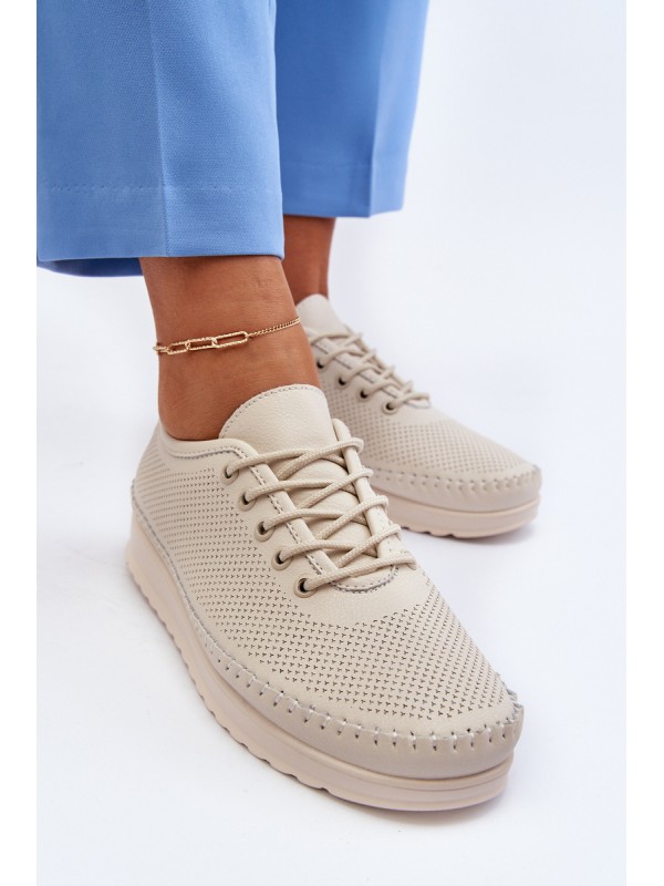 Leather Women's Sports Sneakers Beige Lalnai
