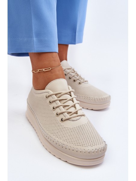 Leather Women's Sports Sneakers Beige Lalnai
