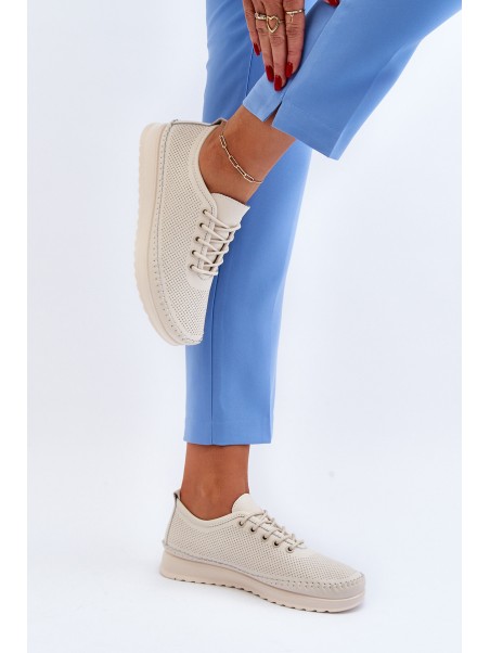 Leather Women's Sports Sneakers Beige Lalnai