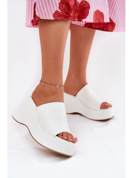 Eco Leather Women's Slippers On Platform And Wedge White Kisoffi