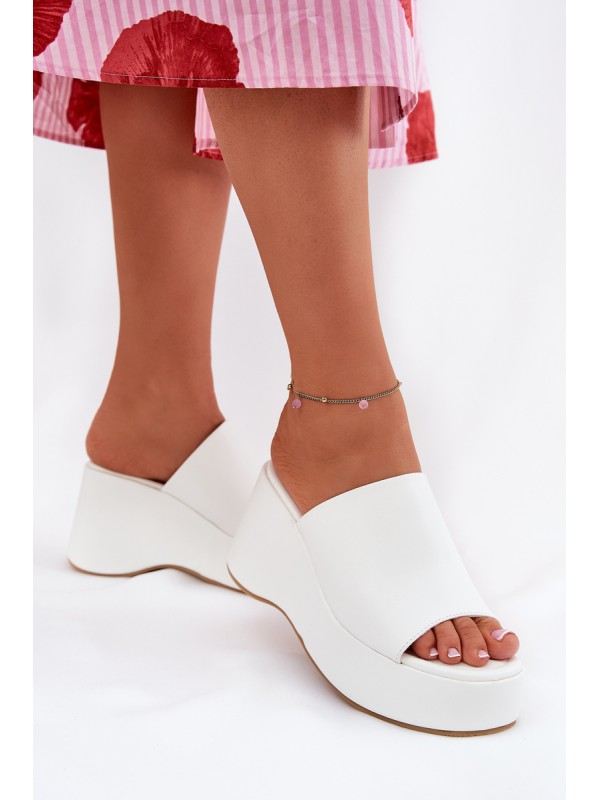Eco Leather Women's Slippers On Platform And Wedge White Kisoffi