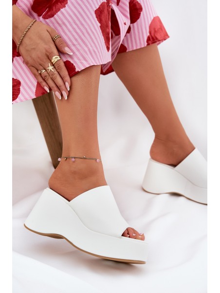 Eco Leather Women's Slippers On Platform And Wedge White Kisoffi