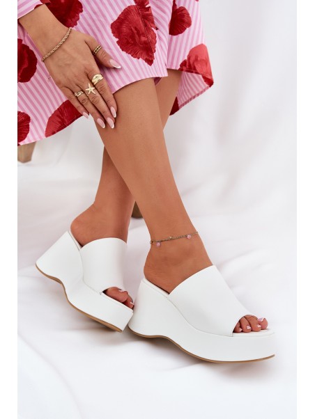 Eco Leather Women's Slippers On Platform And Wedge White Kisoffi