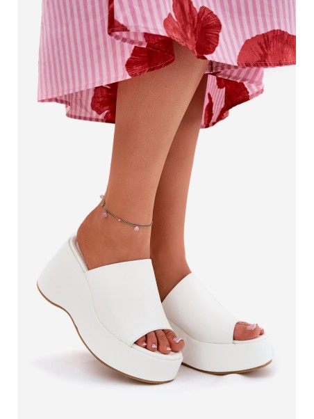 Eco Leather Women's Slippers On Platform And Wedge White Kisoffi