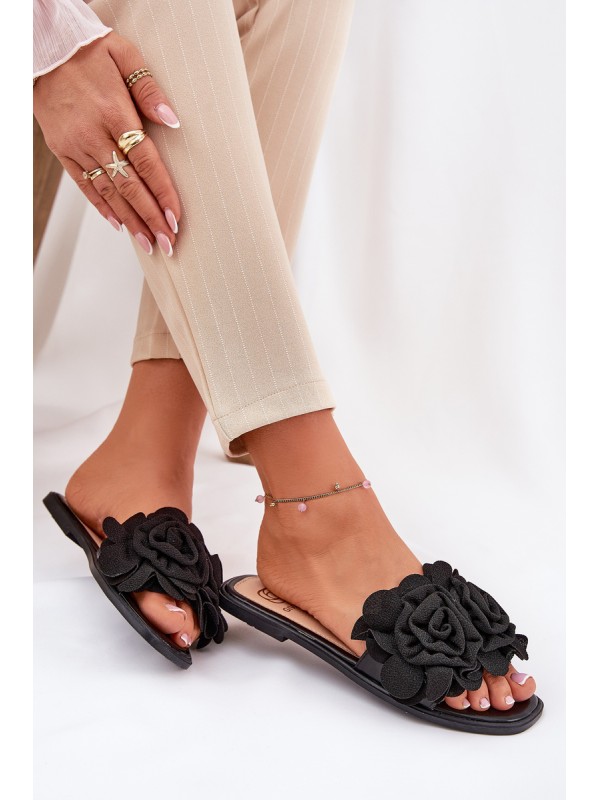 Flat Women's Slippers With Bow Black Tobin