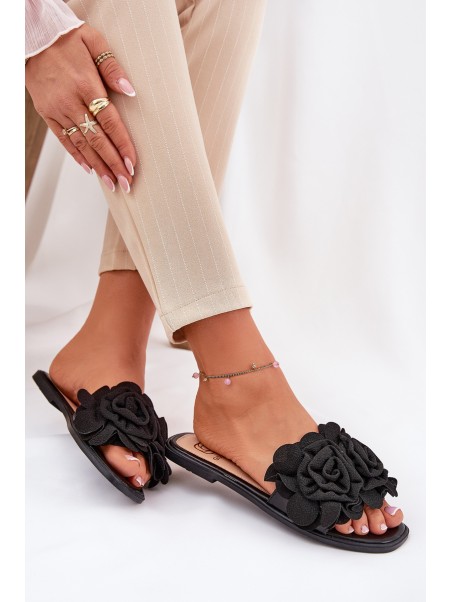 Flat Women's Slippers With Bow Black Tobin