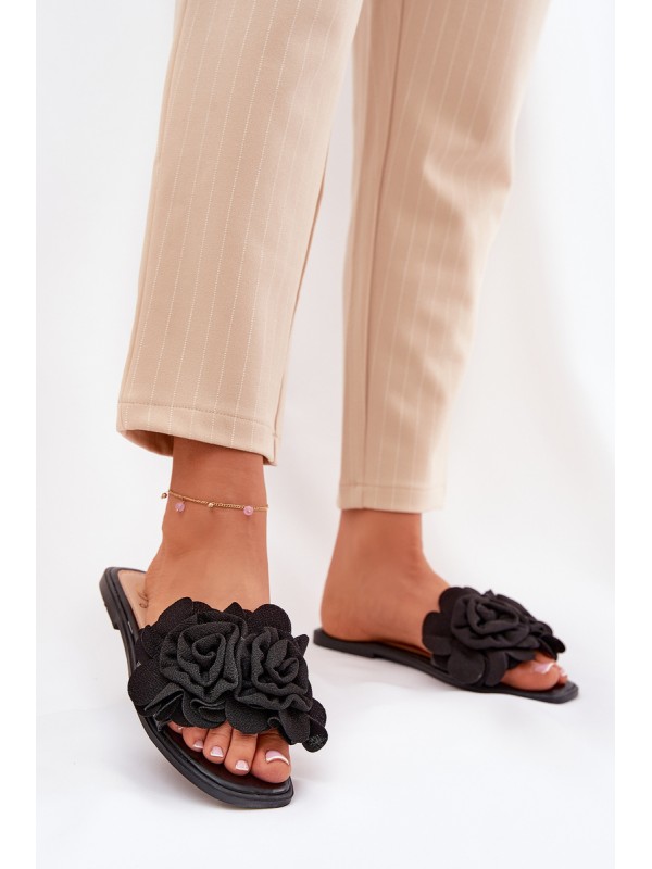 Flat Women's Slippers With Bow Black Tobin