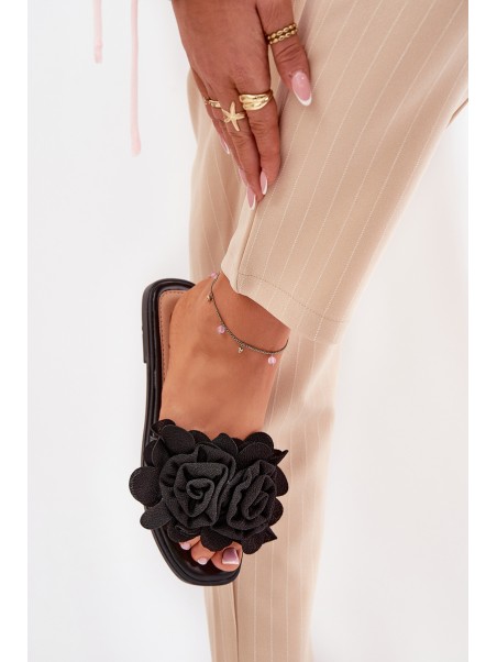 Flat Women's Slippers With Bow Black Tobin