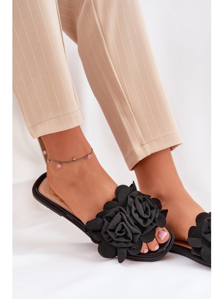 Flat Women's Slippers With Bow Black Tobin