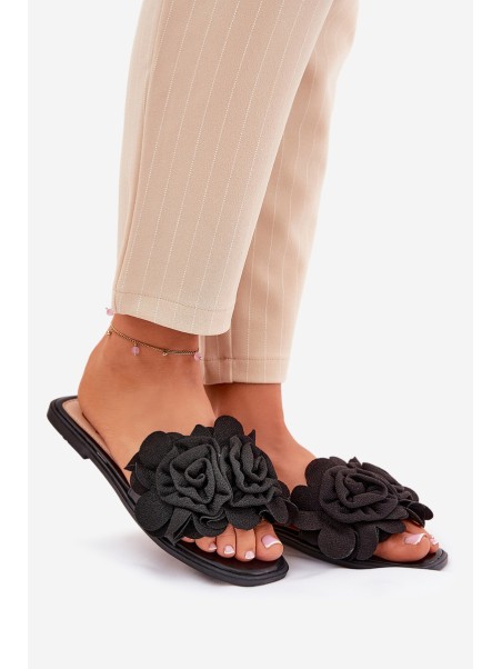 Flat Women's Slippers With Bow Black Tobin