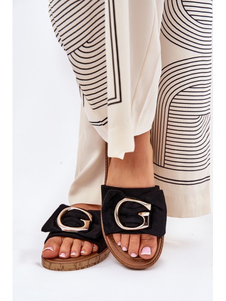 Flat Women's Sandals With Decorative Detail Black Nellodra