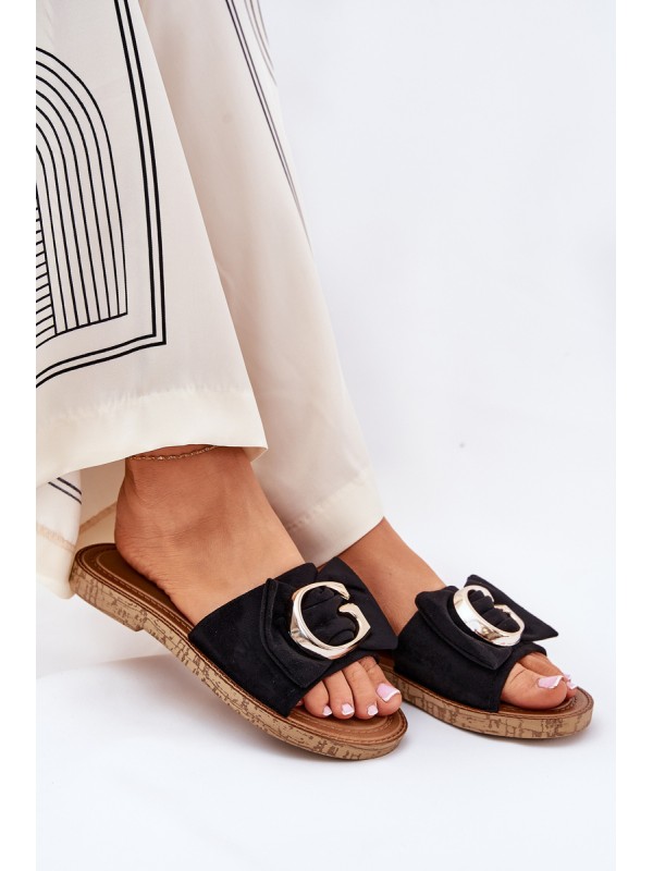 Flat Women's Sandals With Decorative Detail Black Nellodra