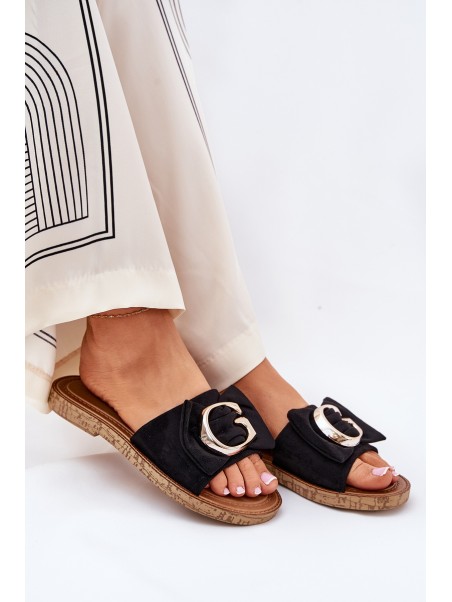 Flat Women's Sandals With Decorative Detail Black Nellodra