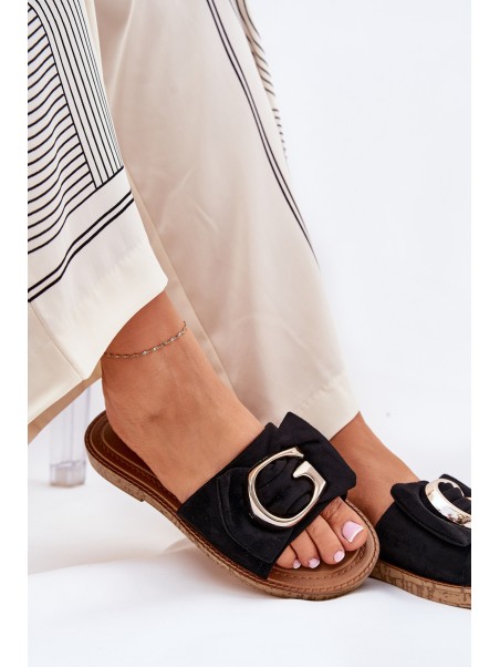 Flat Women's Sandals With Decorative Detail Black Nellodra