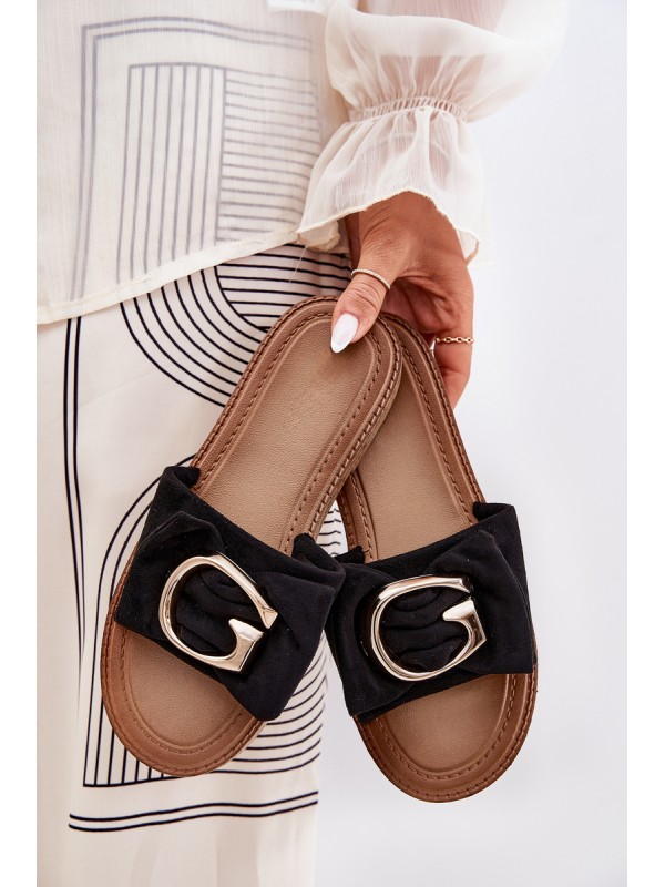 Flat Women's Sandals With Decorative Detail Black Nellodra
