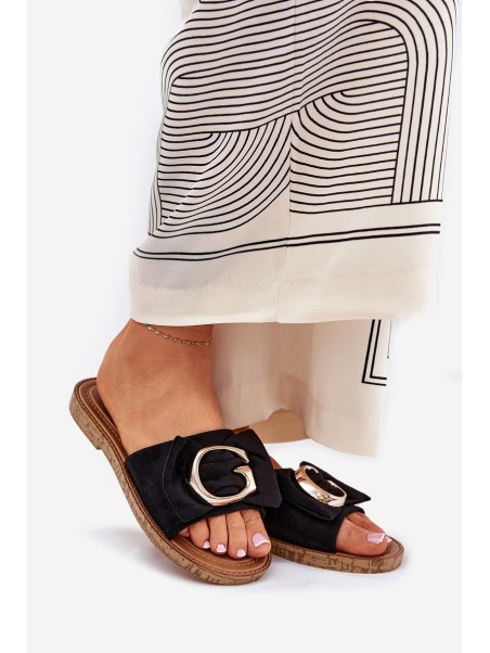 Flat Women's Sandals With Decorative Detail Black Nellodra