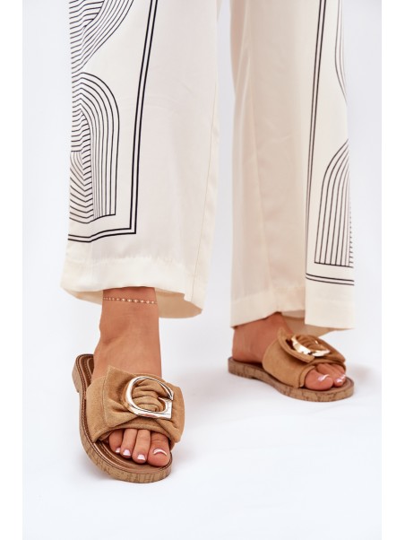 Flat Women Sandals With Decorative Detail Camel Nellodra