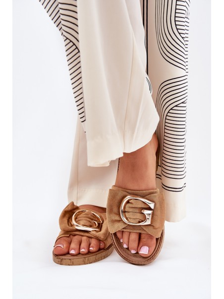 Flat Women Sandals With Decorative Detail Camel Nellodra