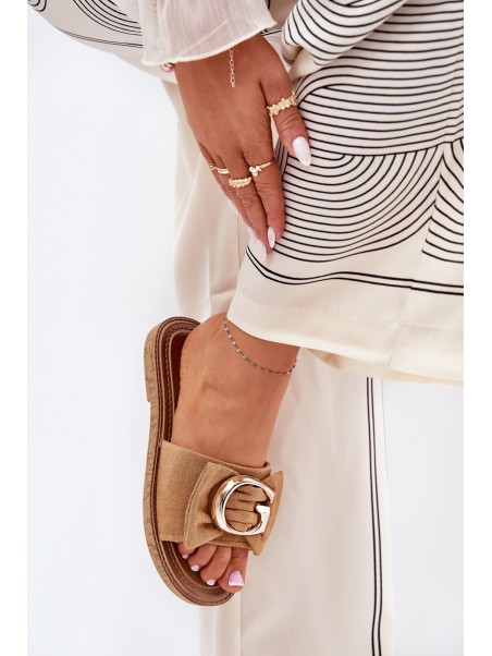 Flat Women Sandals With Decorative Detail Camel Nellodra