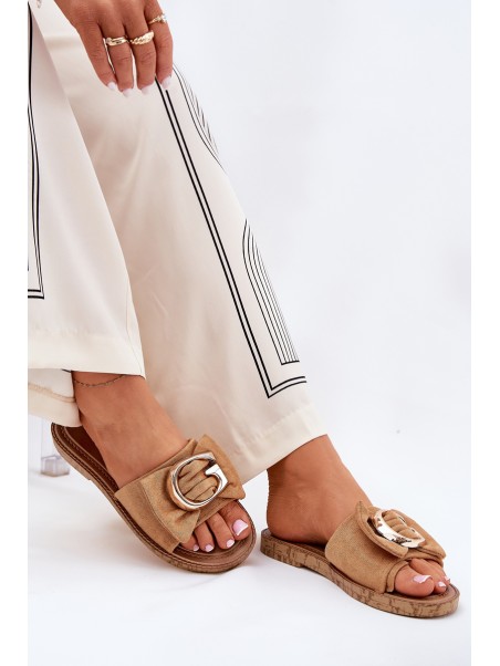 Flat Women Sandals With Decorative Detail Camel Nellodra