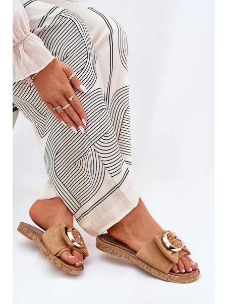 Flat Women Sandals With Decorative Detail Camel Nellodra