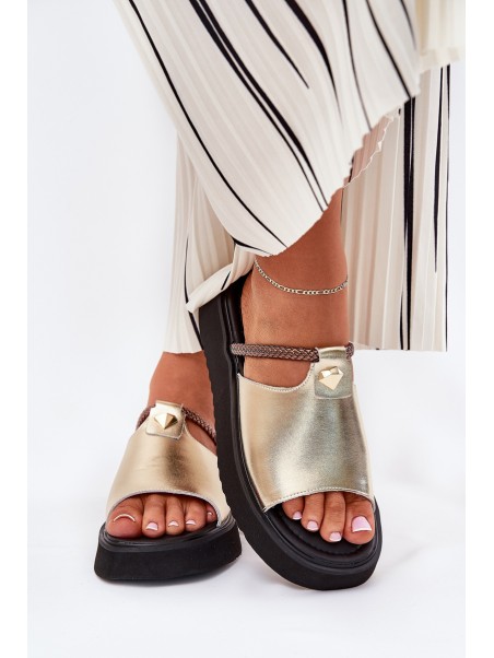 Women's leather sandals on platform with decorative strap D&A MK51-475 Gold