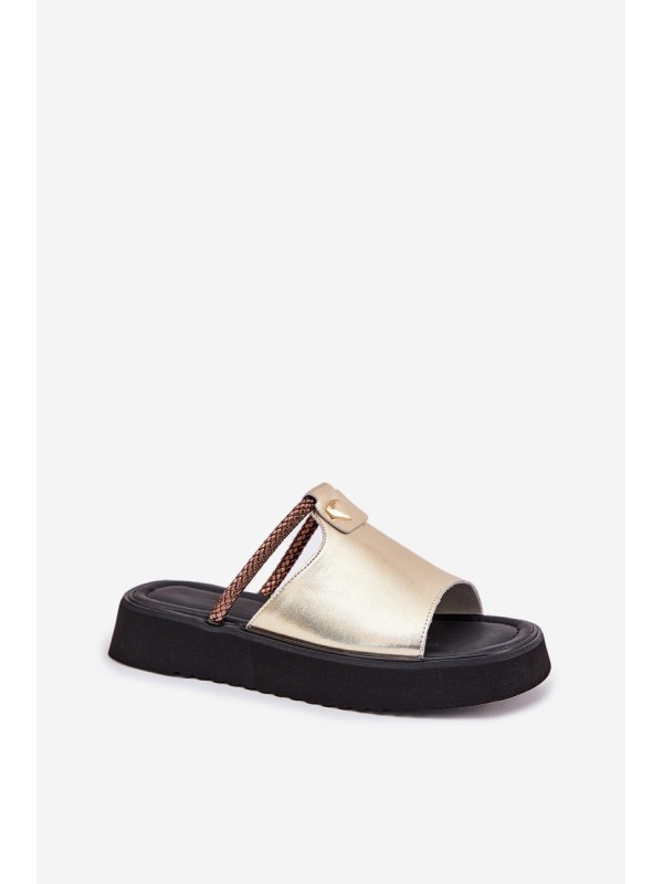 Women's leather sandals on platform with decorative strap D&A MK51-475 Gold