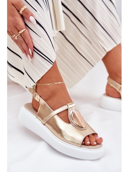 Leather Elegant Women's Sandals S.Barski GR51-603 Gold