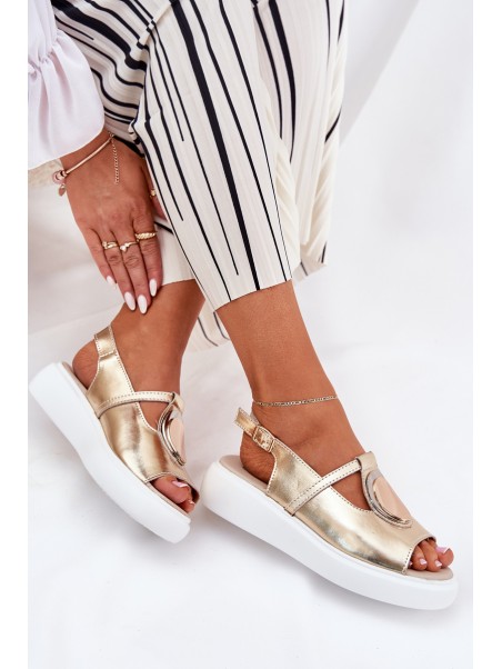 Leather Elegant Women's Sandals S.Barski GR51-603 Gold