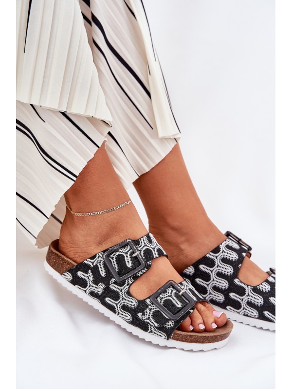 Women's Slippers With Buckles And Glitter Black S.Barski RB51-006