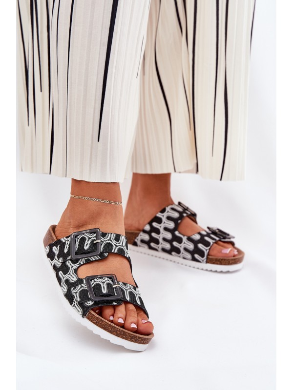 Women's Slippers With Buckles And Glitter Black S.Barski RB51-006 2