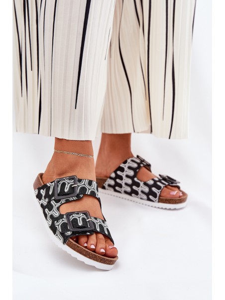 Women's Slippers With Buckles And Glitter Black S.Barski RB51-006