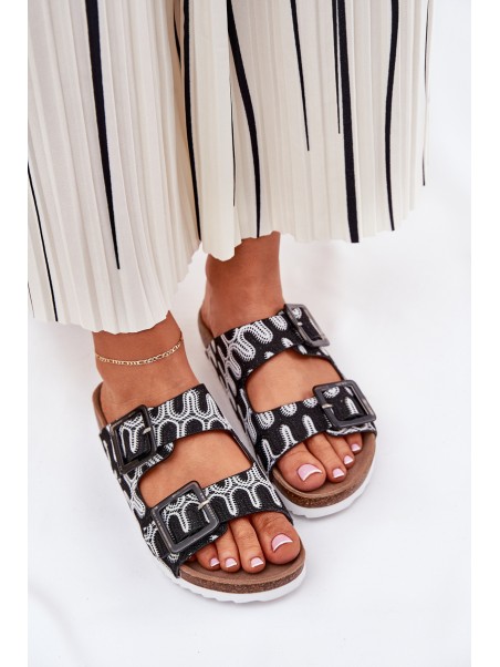 Women's Slippers With Buckles And Glitter Black S.Barski RB51-006