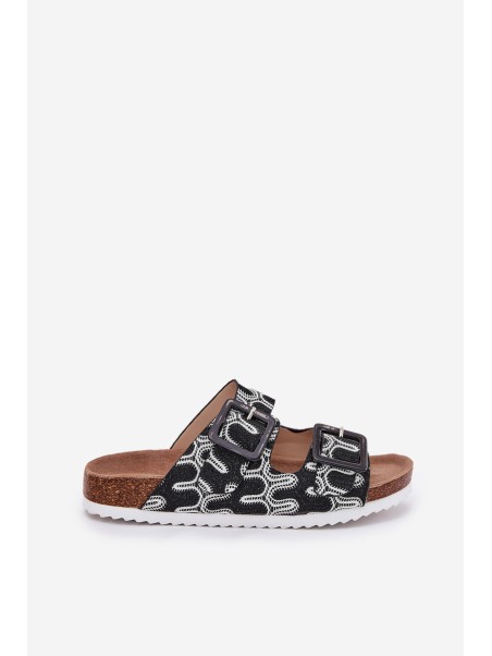 Women's Slippers With Buckles And Glitter Black S.Barski RB51-006